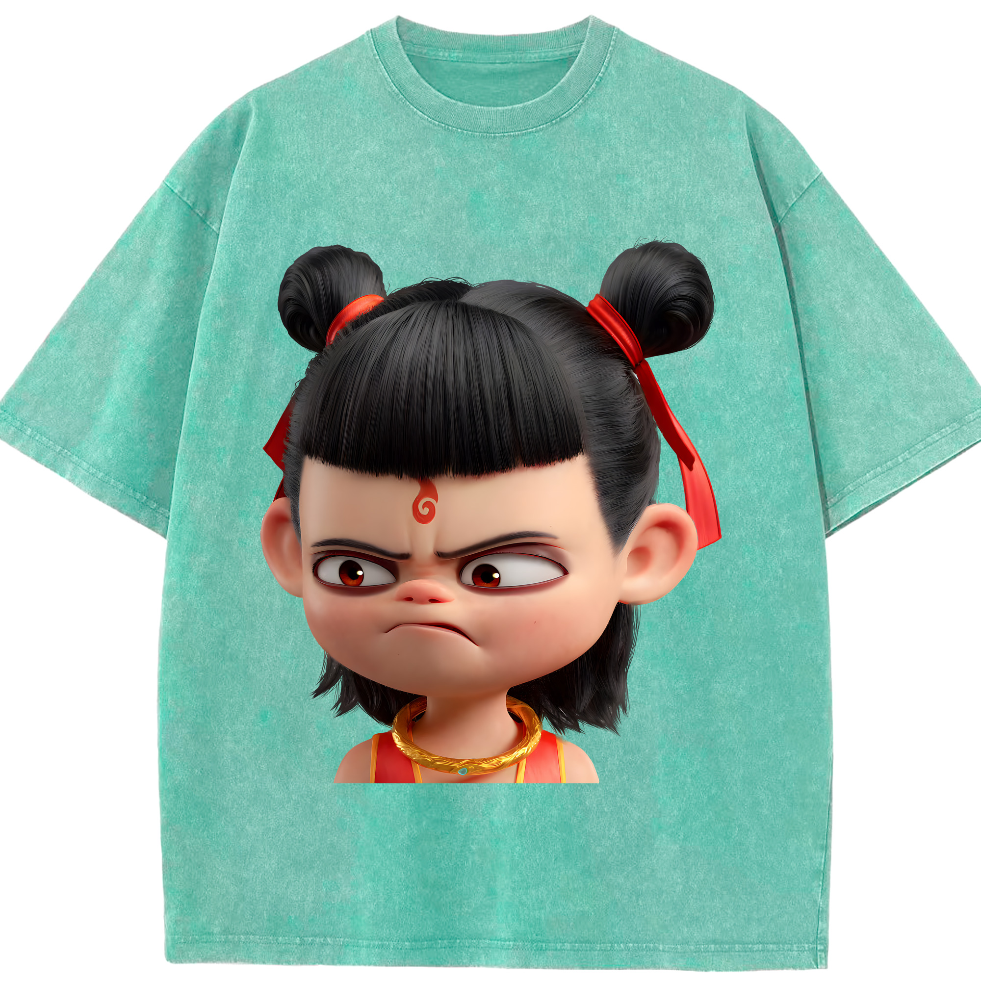 （画像用） Ne Zha 2 ナタ 魔童の大暴れ 綿100% ヴィンテージ風 半袖Tシャツ（フロントプリント）